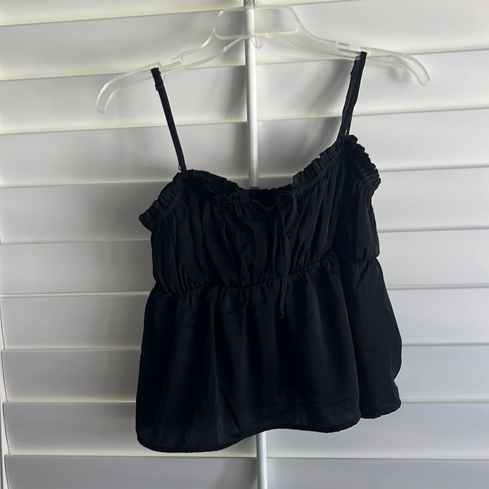Black American eagle, silky, crop top with adjustable straps, size small